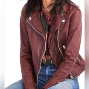 Madewell Leather Burgundy Motorcycle Asymmetric Zip Jacket